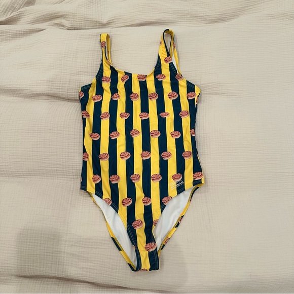 Yellow and black one-piece swimsuit with cinnamon roll pattern, size M - Picture 4 of 6